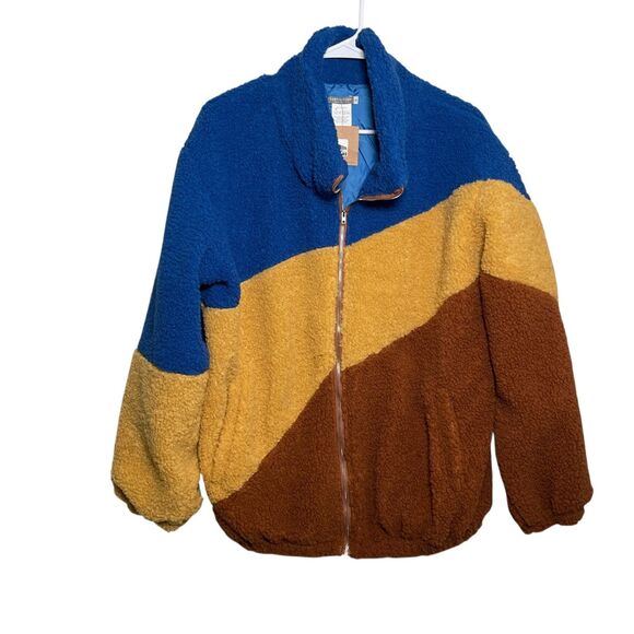 Earthbound Jackets & Blazers - Earthbound Jacket Women's Medium Colorblock Teddy Fuzzy Full Zip NWT